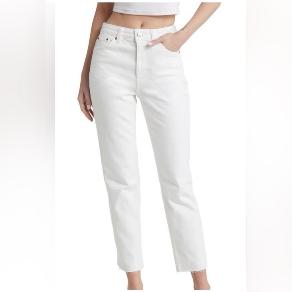 NWT Topshop white raw hem straight leg jeans size US 8